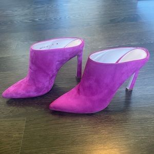 Stuart Weitzman Camila Pointed-Toe Slide Mule in Raspberry